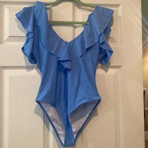 NWOT! Ruffle blue one piece swimsuit medium